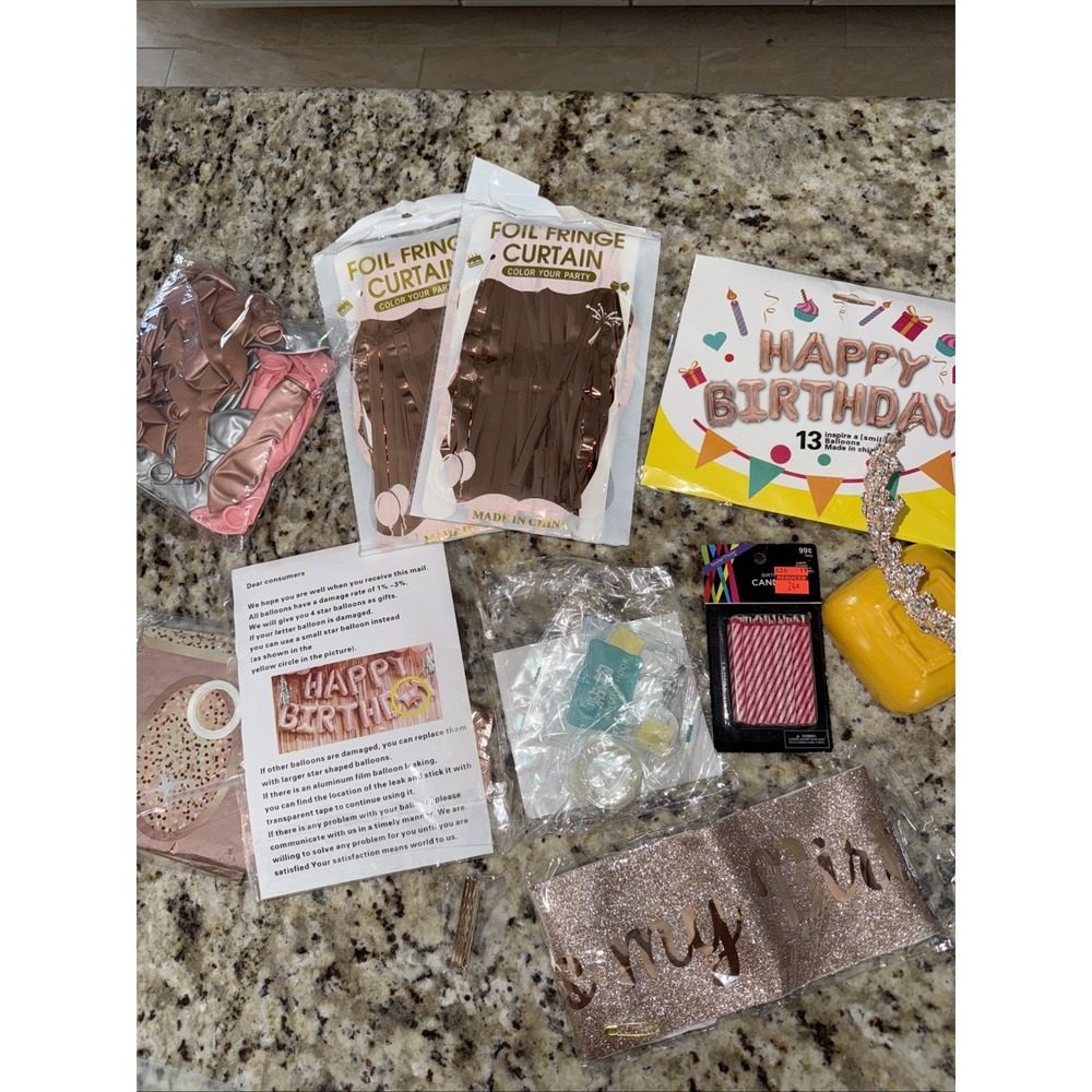 Rose Gold Happy Birthday Party Decorations Set with Banner , Balloons &more 4452